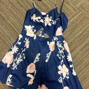 Sleeveless navy and pink floral summer romper